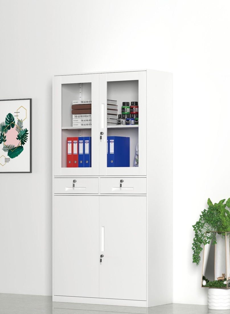 Glass-Top and Metal-Bottom Filing Cabinet ( NARROW CABINET SERIES )