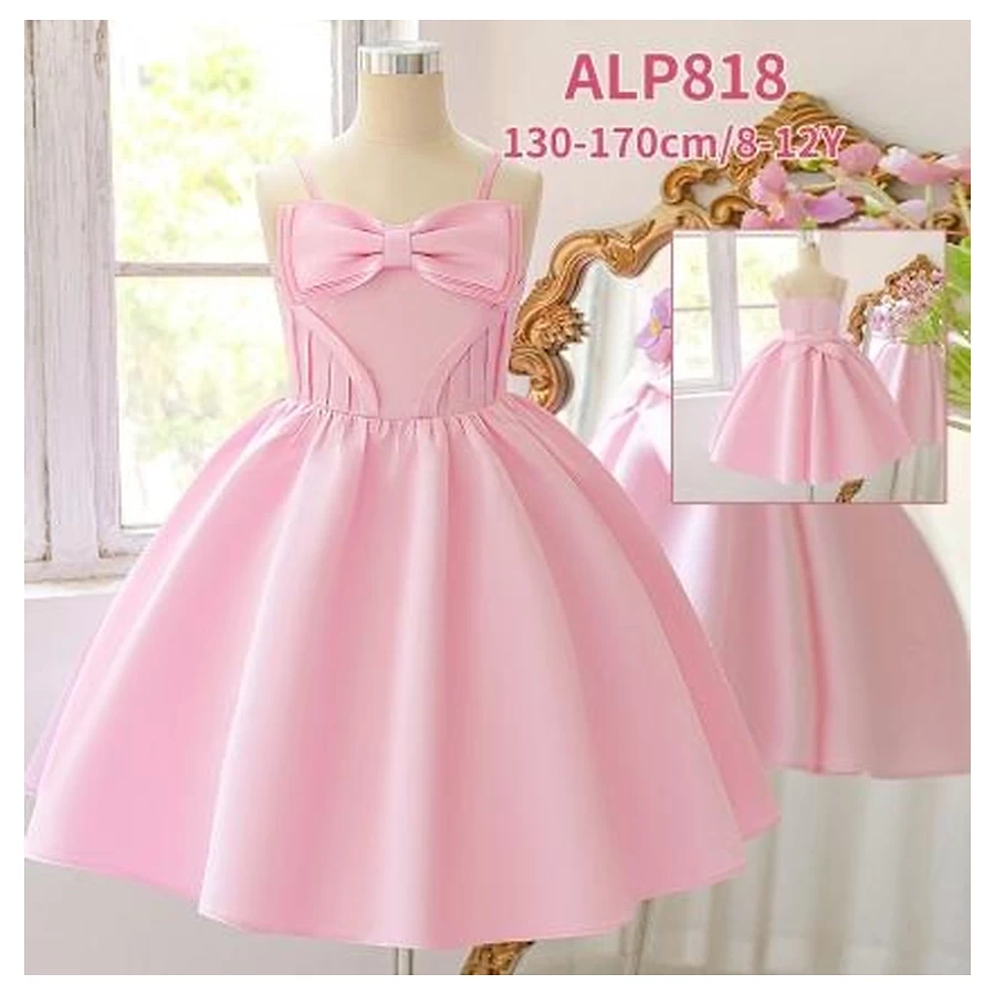 Pink Bow Detail A-Line Princess Girls Dress