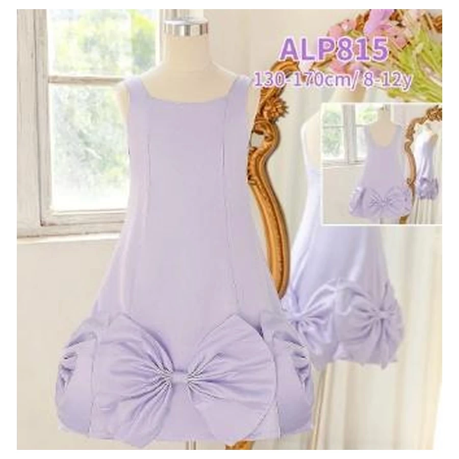 Lavender Purple Floral Bow Middle-Length Girls Dress