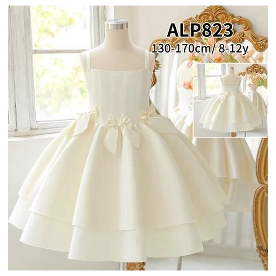 White Classic Pleated Middle-Length Girls Dress