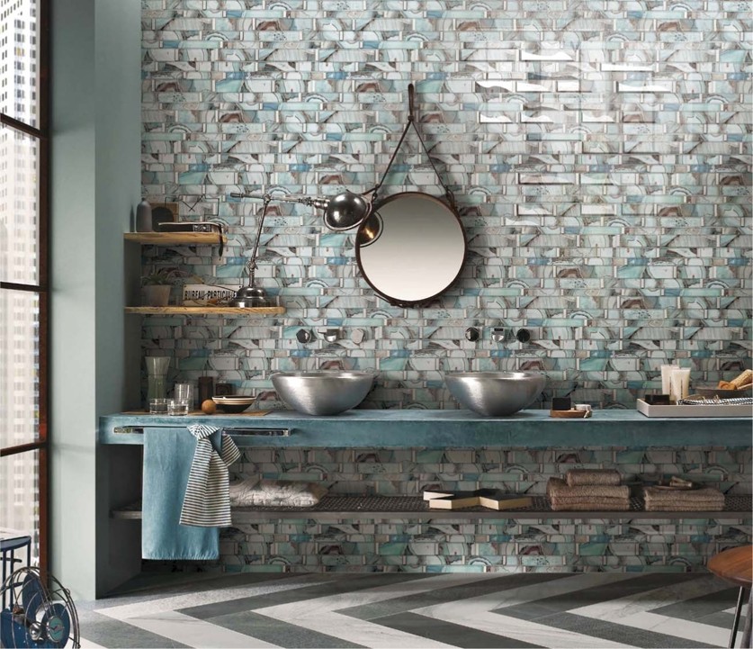 Marble Design & 3D Beveled BLUE AGATE Mirro Glass