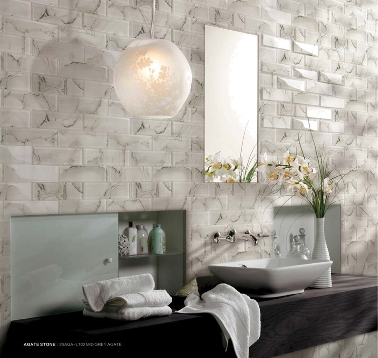 Marble Design & 3D Beveled  MID GREY AGATE Mirro Glass
