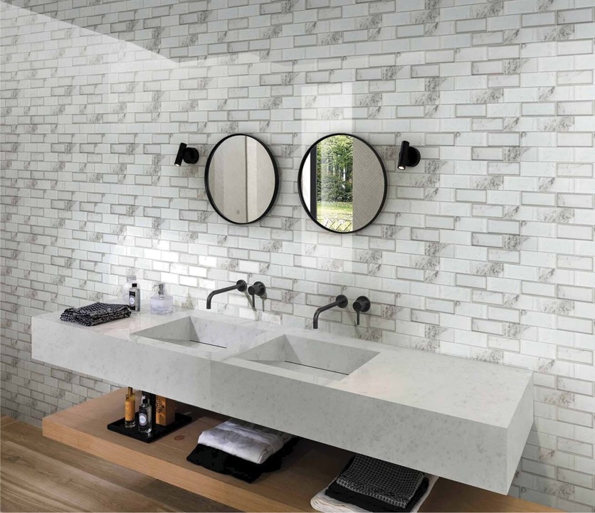 Marble Design & 3D Beveled Silver Metal Edge Mirro Glass