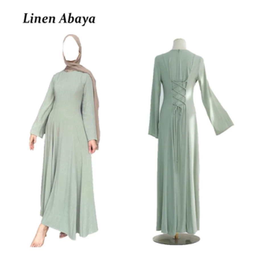Elegant Cotton Linen Flared Abaya #941