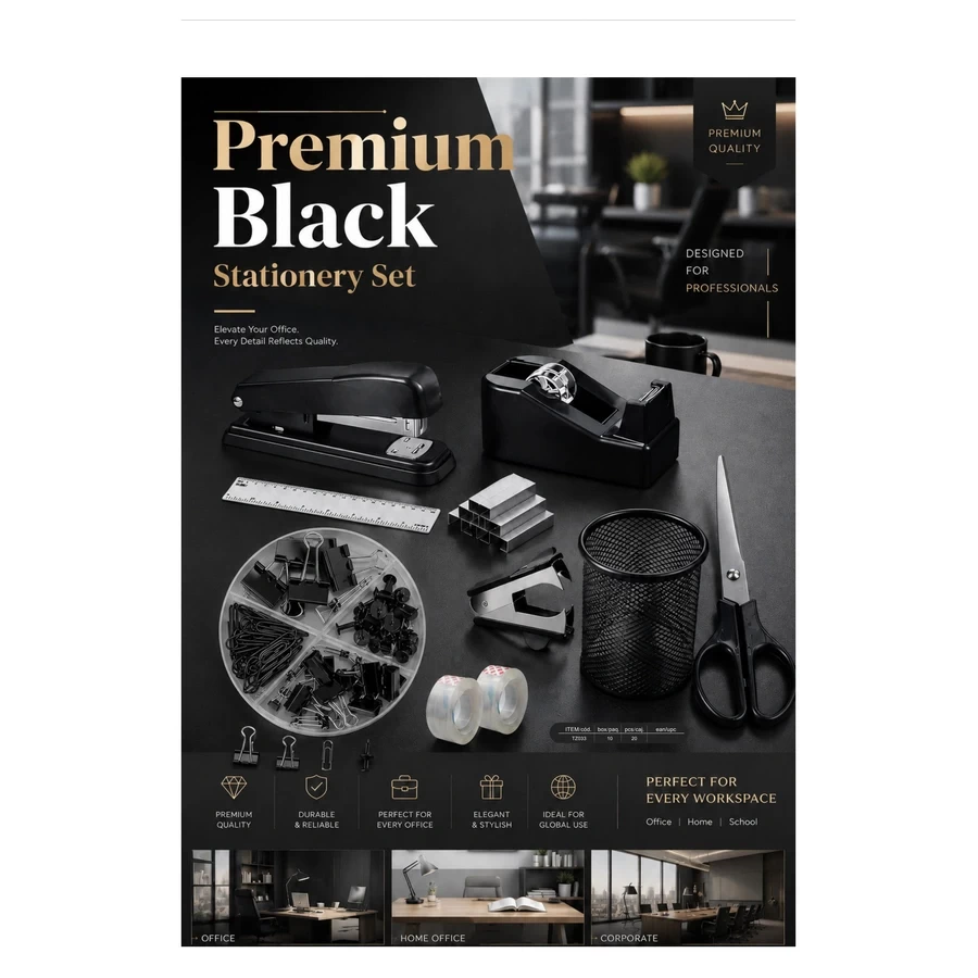 Premium Black Office Stationery Set