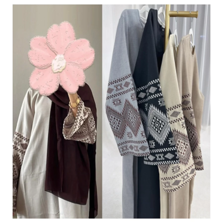 Elegant Patterned Open-Front Polyester Abaya #901