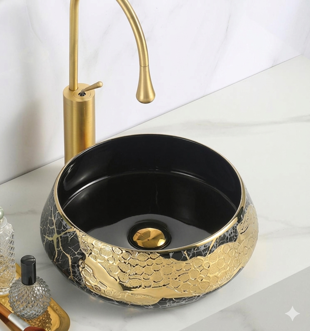 BLACK & GOLD DESIGNED BASIN